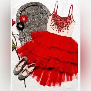 Tutu du monde Red Beaded Dress with Tulle Skirt
